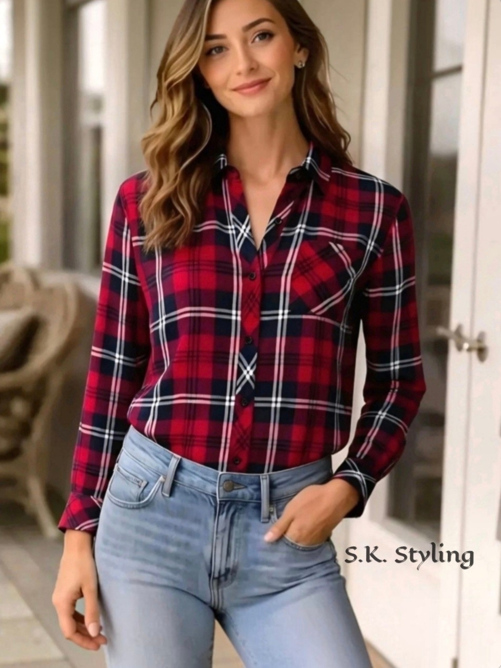 Rails Hunter Plaid Button Up Shirt Soft Flannel Cherry Navy White size Small